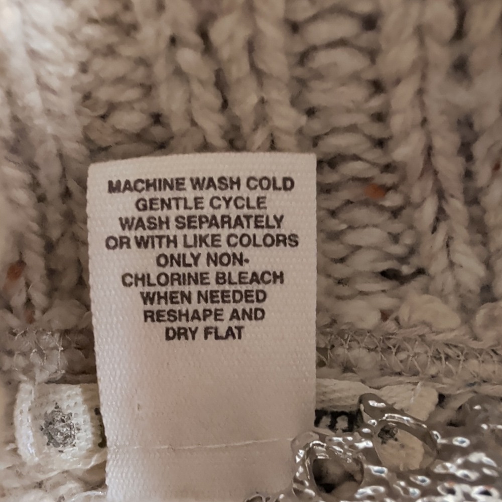 Boho Chunky Knit Sweater Ruff Hewn Cowl Neck Wool Blend Oatmeal Beige Sz M EUC - Picture 7 of 8